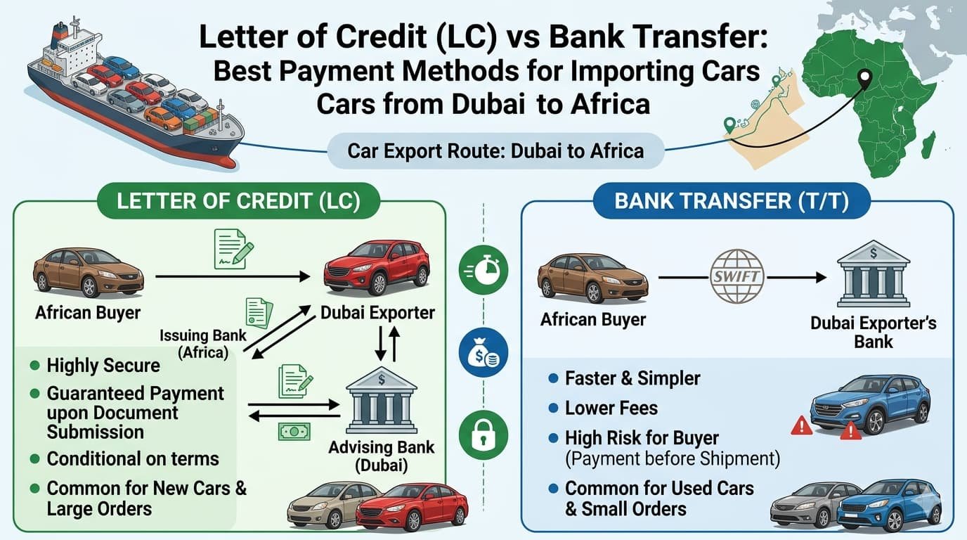 Letter of Credit (LC) vs Bank Transfer: Best Payment Methods for Importing Cars from Dubai to Africa